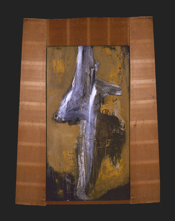 THE VEIL OF I AM; MM on canvas and wood, 48 x 28
